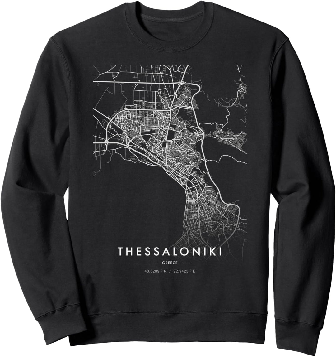 Thessaloniki Griechenland Lustige Stadt-Koordinaten Skyline Stadtkarte Sweatshirt