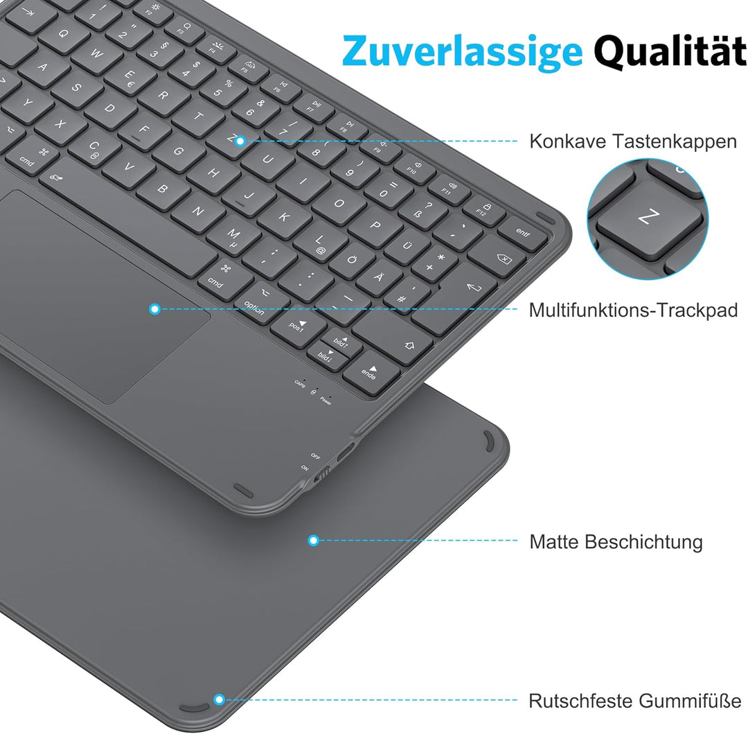 Emetok Deutsche Bluetooth Tastatur für iPad 11(11.Gen)/10.9(10.Gen)/10.2(9-7.Gen)/Pro 13/11/12.9, QW