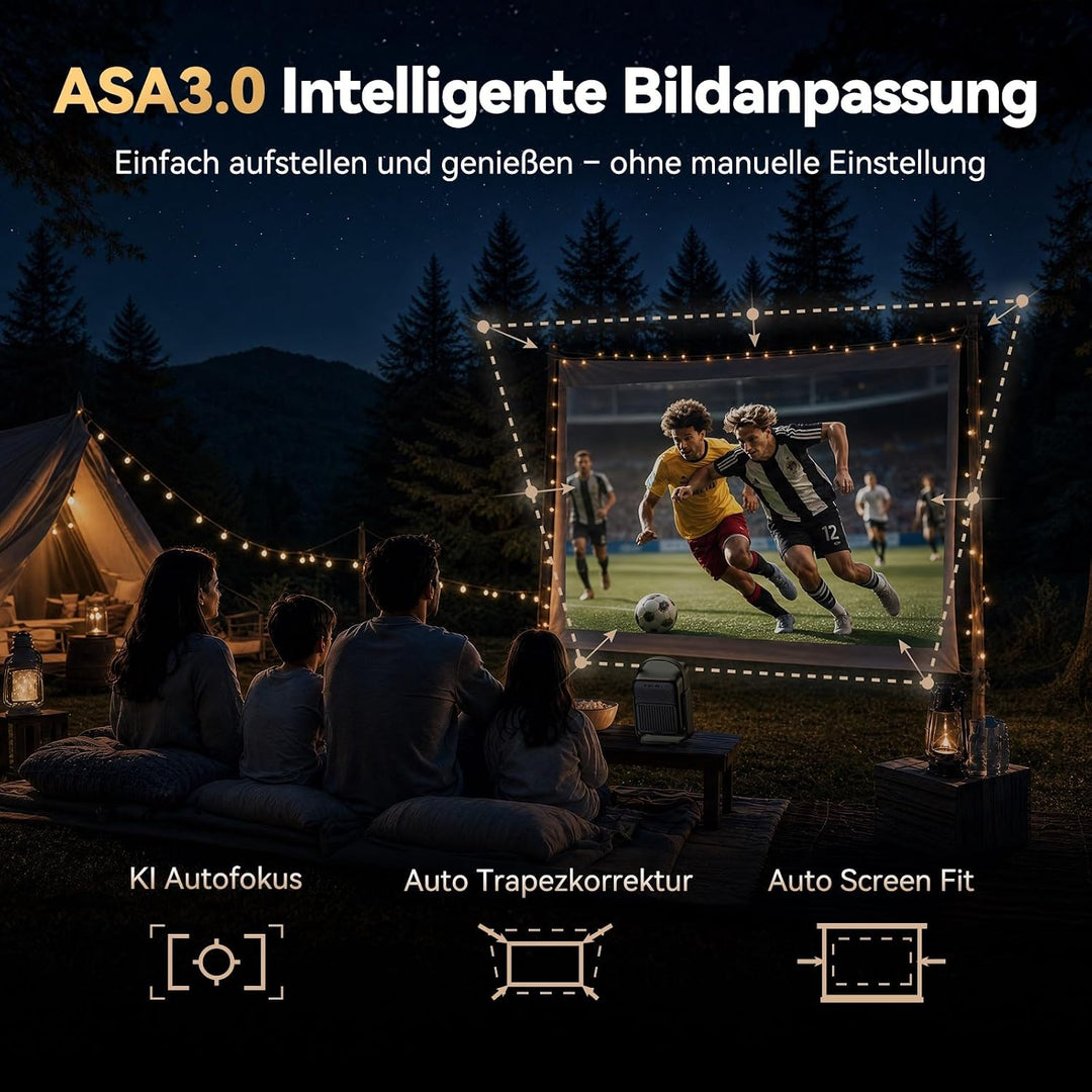 WANBO Togo Pro Akku Smart Beamer Google TV Netflix, Tragbar Projektor mit 3,5h Akku für Outdoor &amp; He