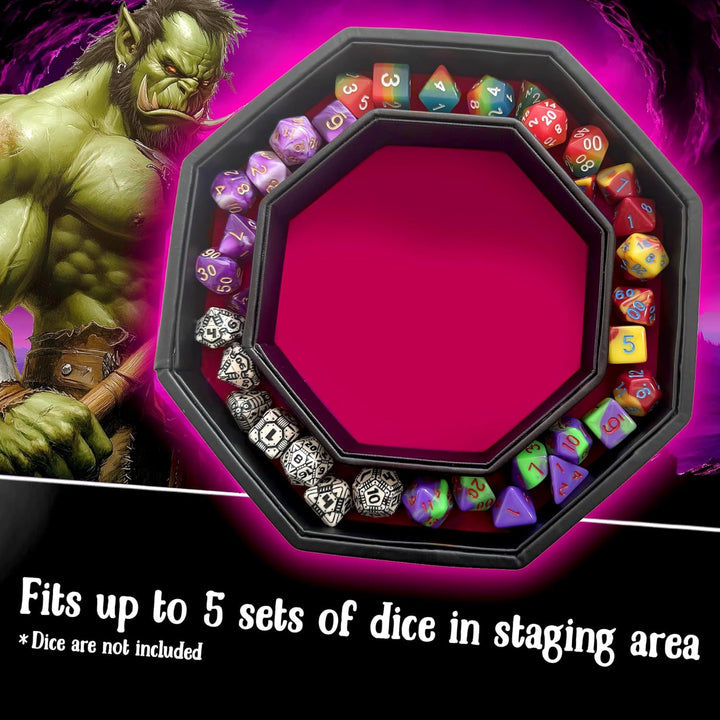 Fantasydice- PINK - War Unicron- Dice Storage and Rolling Tray - 20CM Octagon with Lid and Dice Stag