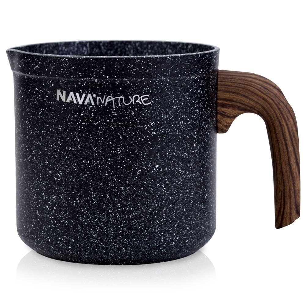 NAVA Milchtopf 1 L | Stielkasserolle mit Granitbeschichtung Nature zum Aufkochen von Milch | Schmelz