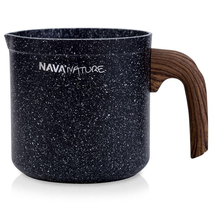 NAVA Milchtopf 1 L | Stielkasserolle mit Granitbeschichtung Nature zum Aufkochen von Milch | Schmelz