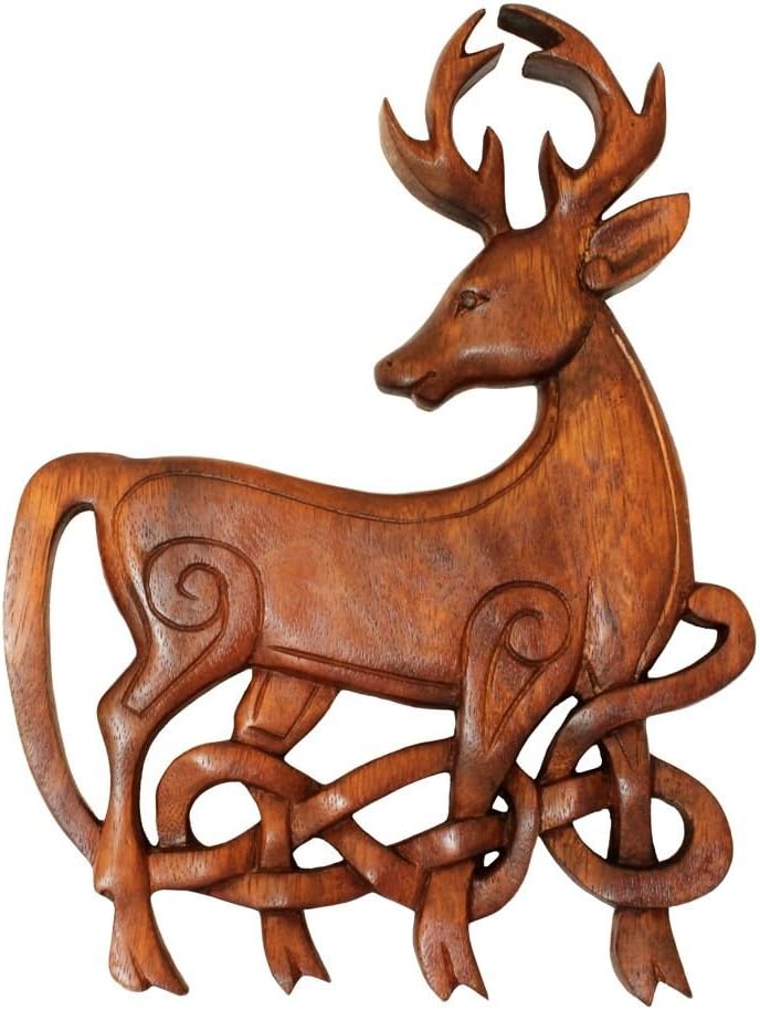 Windalf Wandbild KELTISCHER HIRSCH 26 cm links schauend Holzbild Handarbeit aus Holz