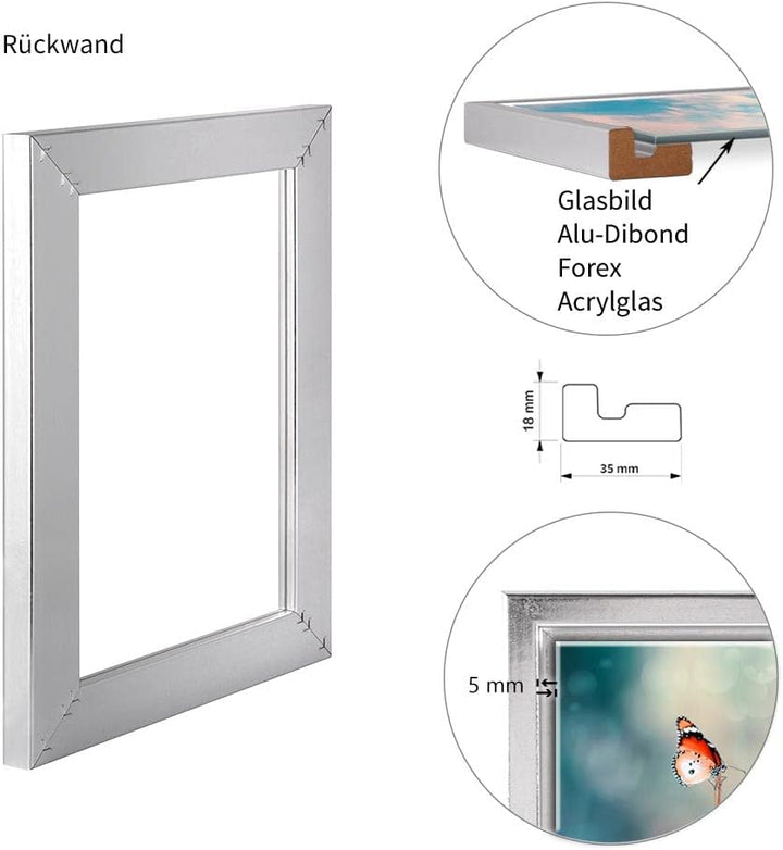 Schattenfugenrahmen GLADI5 für Acrylglas, Alu-Dibond, Glas und Forex Bilder Schattenfuge 0.5cm 90x12