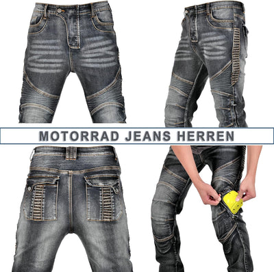 GEBIN Motorradhose Herren, Motorrad Jeans Herren mit Protektoren, Aramidfaser Jeans Herren Motorrad,
