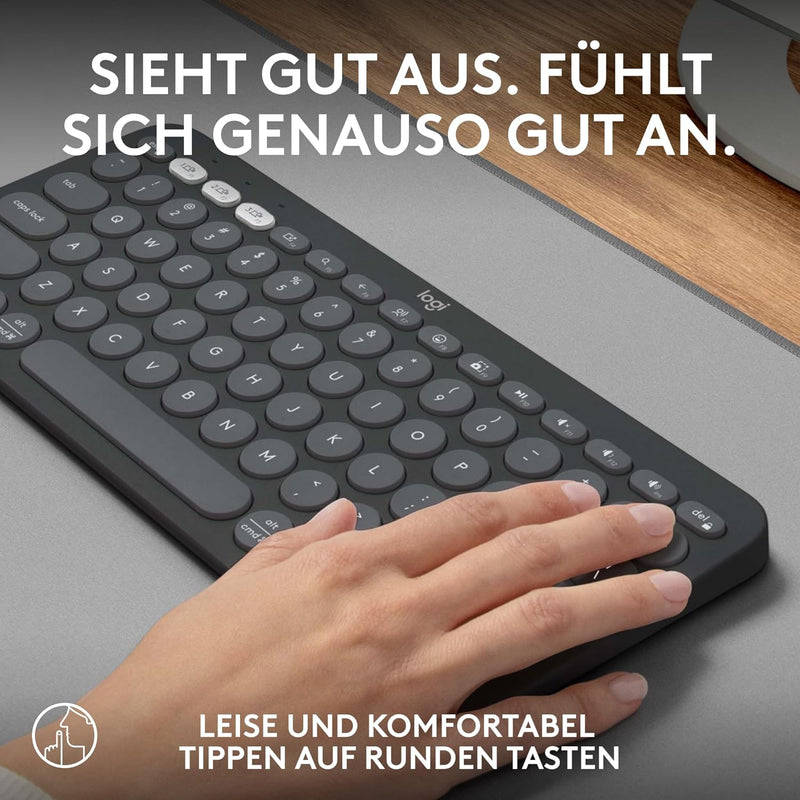 Logitech Pebble Keys 2 K380s, kabellose Multi-Device Bluetooth-Tastatur mit anpassbaren Sondertasten