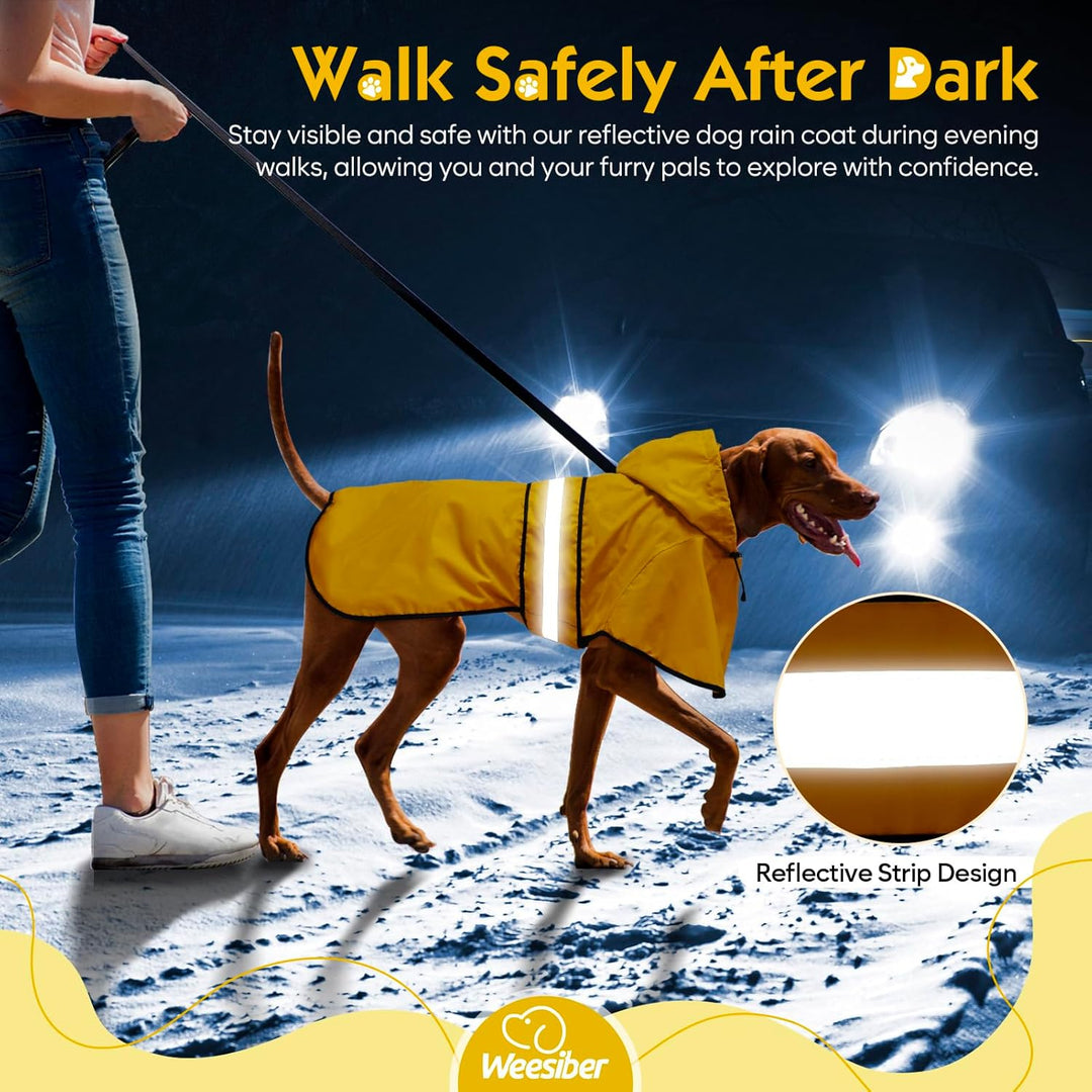 Weesiber Hunderegenmantel, Reflektierender Hund Regenmantel mit Leinenloch, wasserdichte Regenjacke