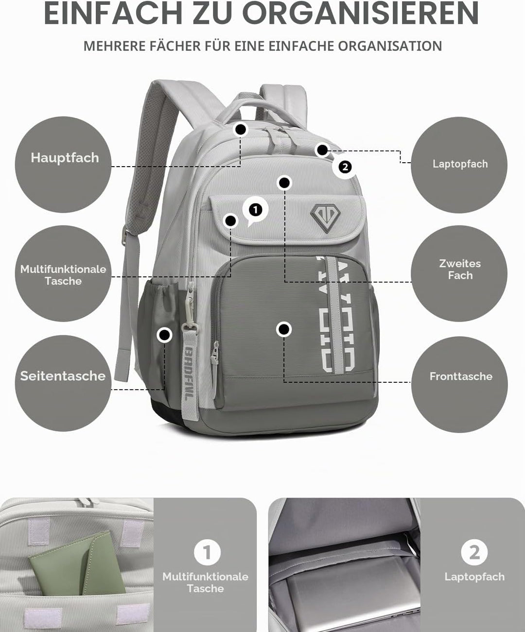 Amythe Schulrucksack Jungen Teenager 10-18 Jahre, Gross Rucksack Schule Oberstufe Schultasche Junior