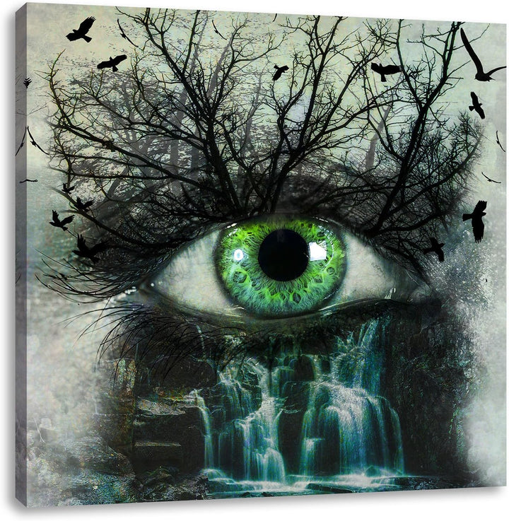 Auge verbunden mit Natur, Format: 70x70 auf Leinwand, XXL riesige Bilder fertig gerahmt mit Keilrahm
