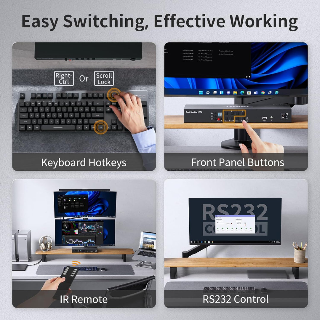 TESmart KVM Switch 4x2 DisplayPort Dual Monitor, 4K@60Hz 4:4:4 Ultra HD 4 PC 2 Monitor unterstützt A