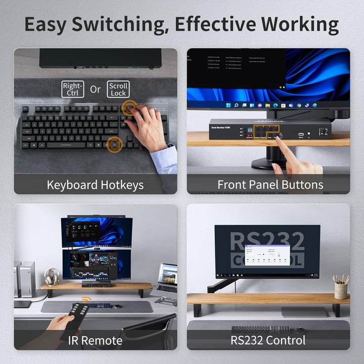 TESmart KVM Switch 4x2 DisplayPort Dual Monitor, 4K@60Hz 4:4:4 Ultra HD 4 PC 2 Monitor unterstützt A