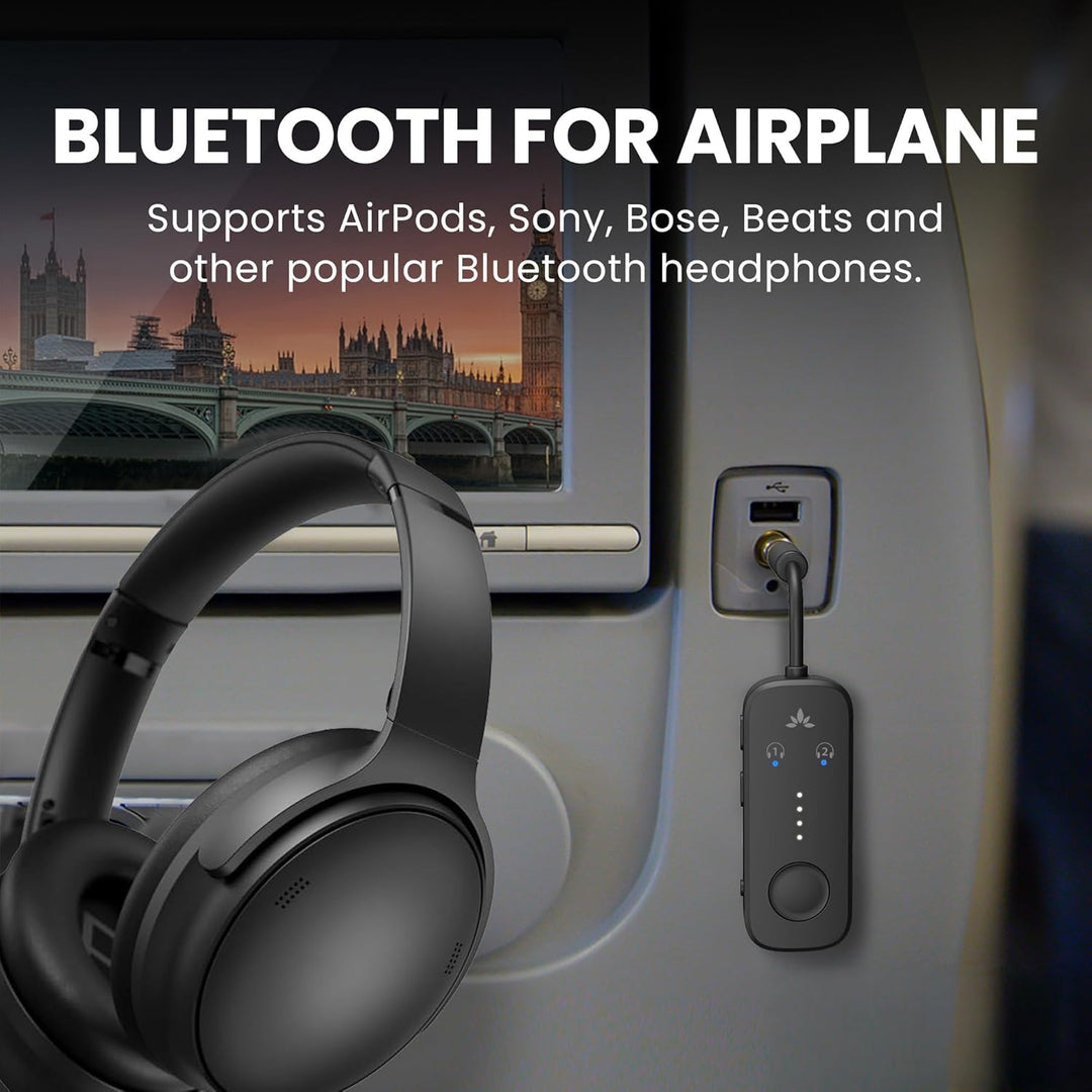 Avantree Relay - Premium Flugzeug Bluetooth 5.3 Adapter für alle Kopfhörer, apt-X geringe Latenz, un