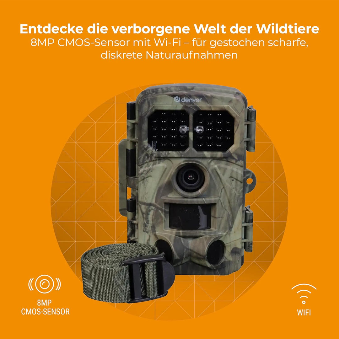 Denver WCT-8026W Digitale Wildkamera mit Wi-Fi, 48MP Foto, 4K Video, 120° Blickwinkel und IP65 Wasse