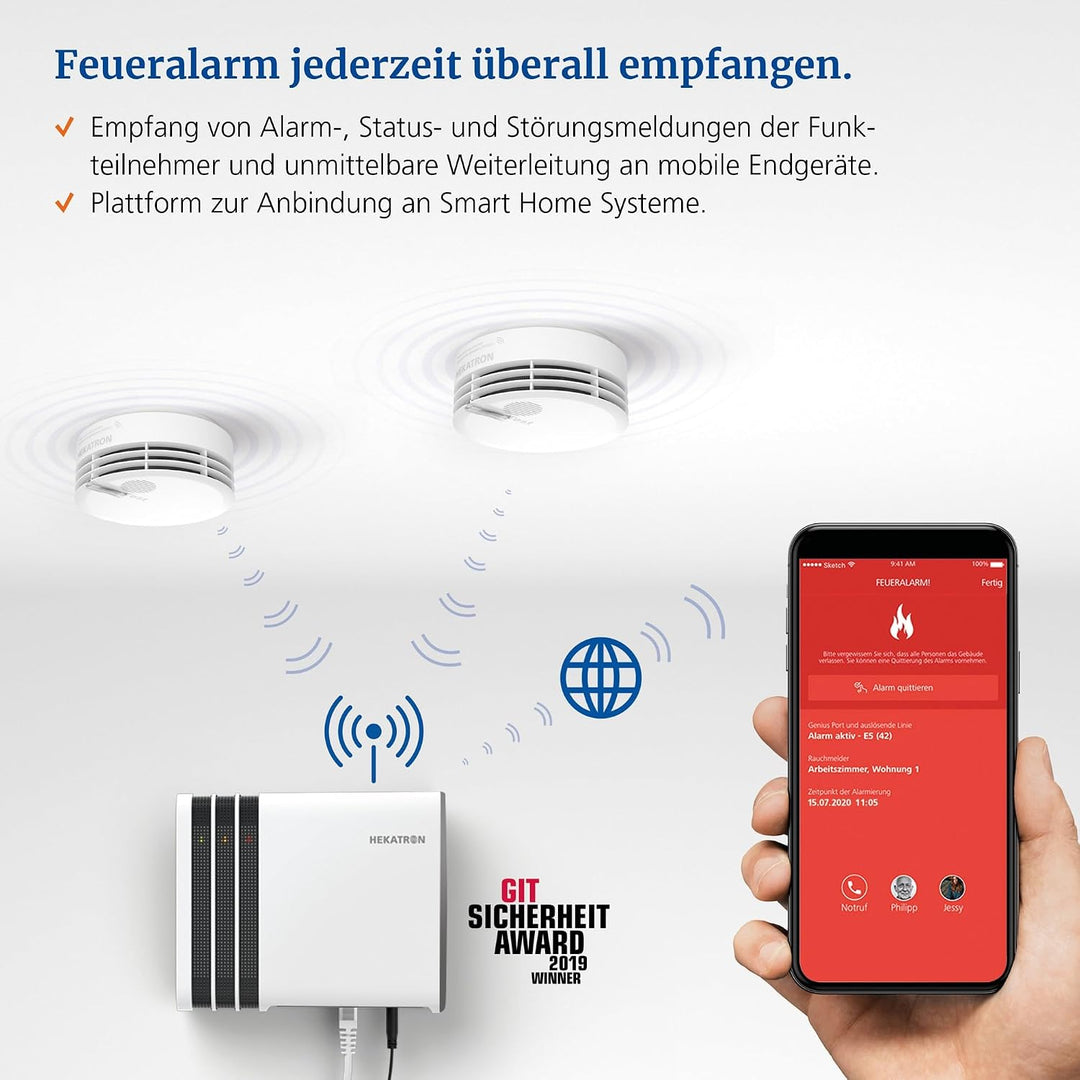 Hekatron 31-5000030-02-01 weiss Rauchmelder, Genius Plus X 3V, Single Pack inkl. Funkmodul 8er Pack