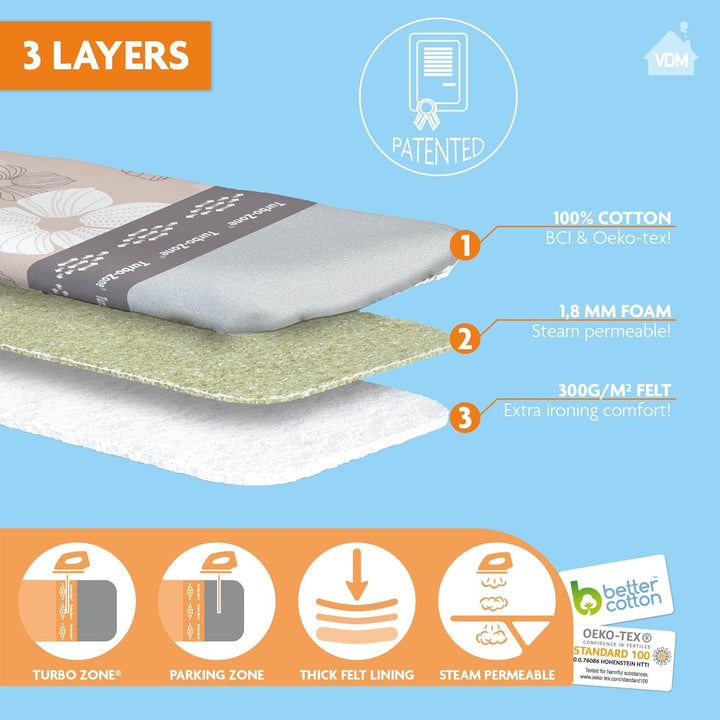 LaundrySpecialist Bügelbrettbezug für Dampfbügeleisen | Grösse S/M universal bis max. 42x125 cm | Ma