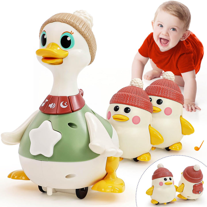 HOLA Baby Spielzeug 6-8-9-12 Monate, Dancing Duck Familie Spielzeug, Krabbelspielzeug mit Licht &amp; Mu