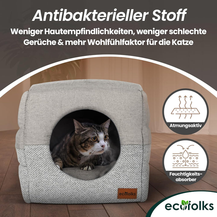 3in1 antibakterielles Katzenbett, Katzenhöhle | Sofa & Kuschelbett – wandelbar, stylisch & platzspar