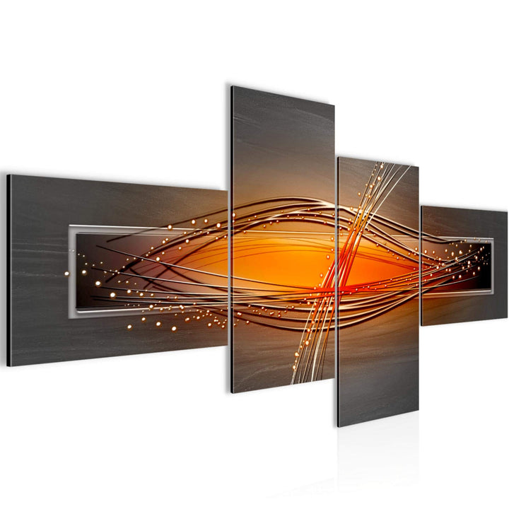Runa Art Wandbilder Set XXL Abstrakt Wohnzimmer Schlafzimmer Grau Orange Schwarz 4 Teilig - Made in