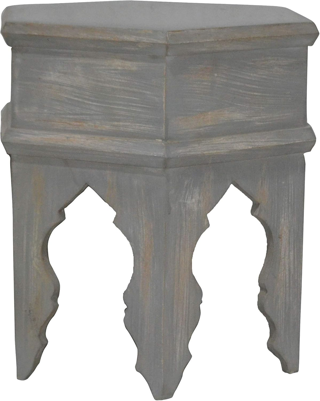 Marokkanischer Vintage Beistelltisch Hocker aus Holz Inam Grau ø 50cm rund | Orientalischer runder T