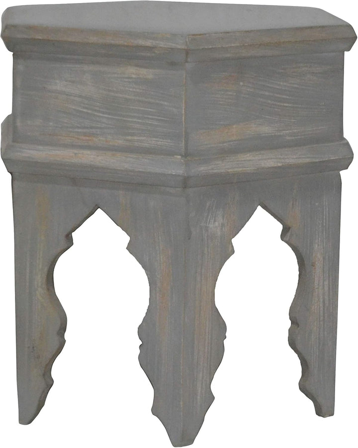 Marokkanischer Vintage Beistelltisch Hocker aus Holz Inam Grau ø 50cm rund | Orientalischer runder T