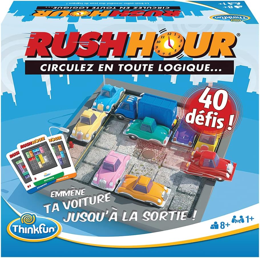 ThinkFun – Rush Hour – Logikspiel – Puzzlespiel – Stau – 40 Herausforderungen 4 Stufen – 1 Spieler o