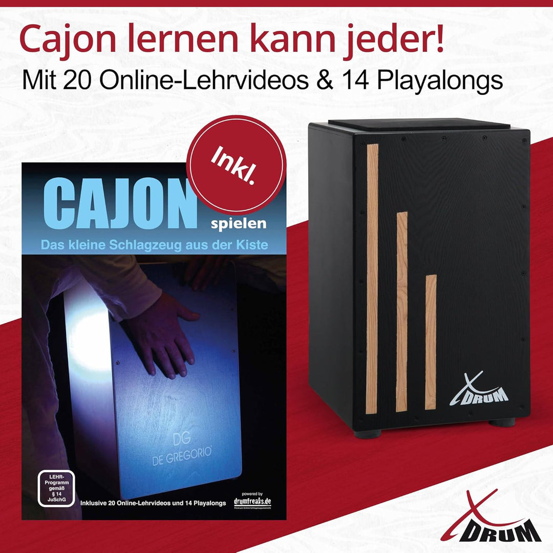 XDrum Cajon Primero Negra - Kistentrommel inkl. Rucksacktasche und Schule - Trommelkiste mit Snare S