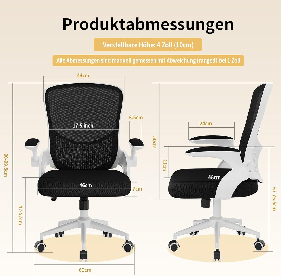 naspaluro Ergonomischer Bürostuhl, Schreibtischstuhl mit 90° Klappbaren Armlehnen, Einzigartige Lend