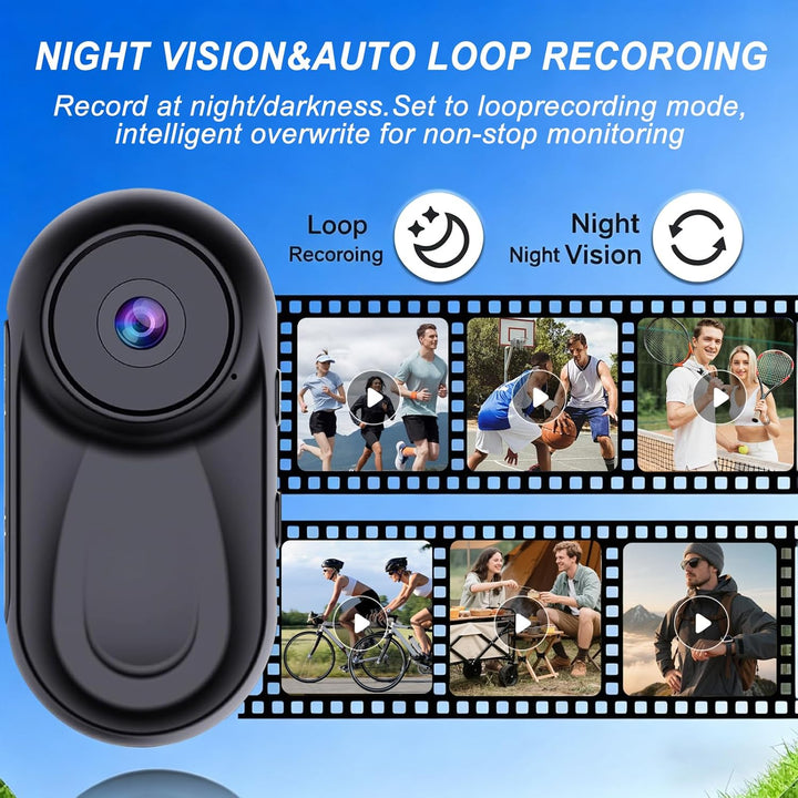 Mini Action Cam 1080P,Action Camera,Tragbare Kamera mit 360° Drehbarem Clip und Magnetclip,Mini K-Am