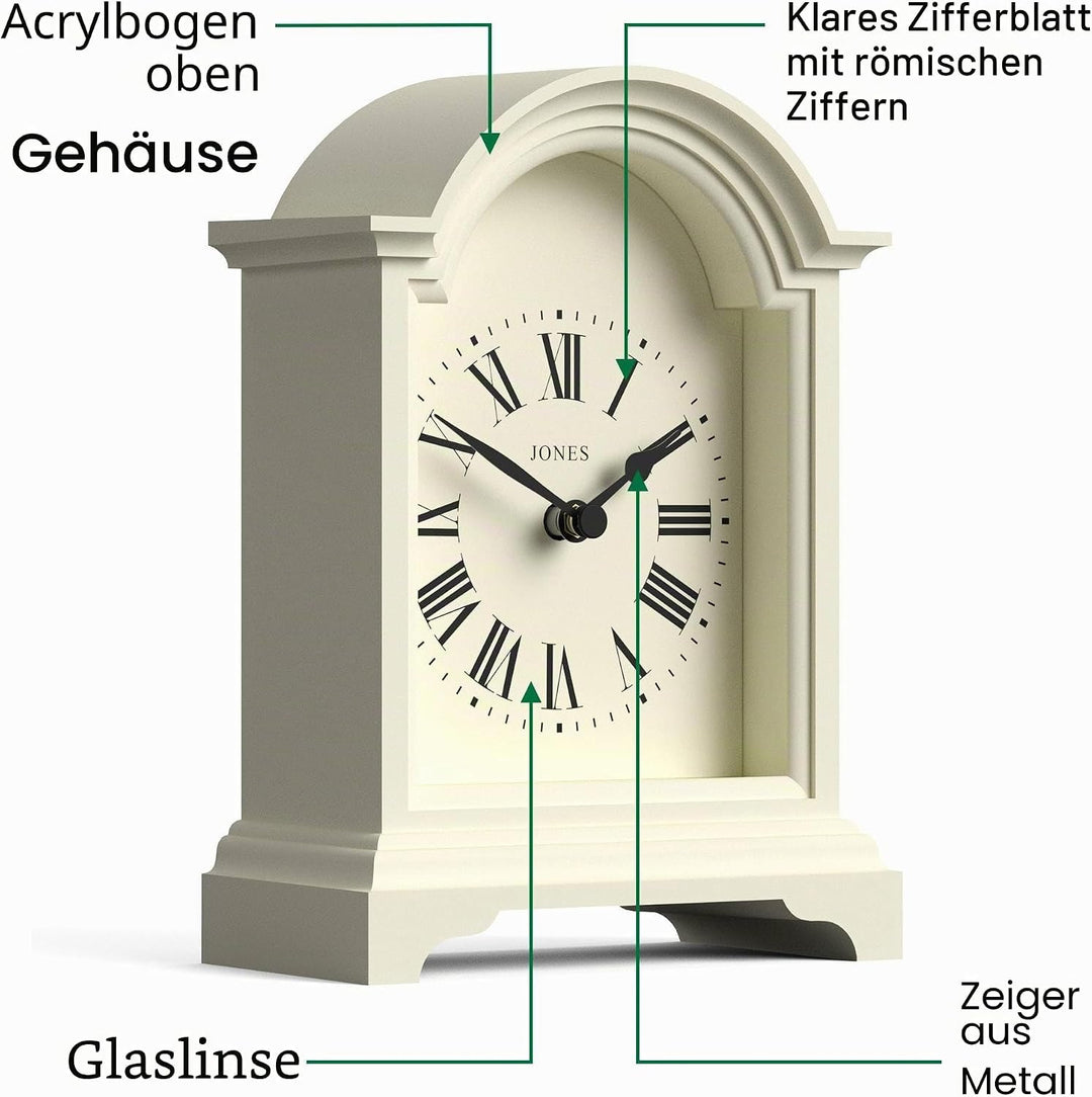 JONES CLOCKS® Bistro kaminuhr | Klassisches Design Einer Arch top Carriage Uhr | Blasscreme | Zeitge