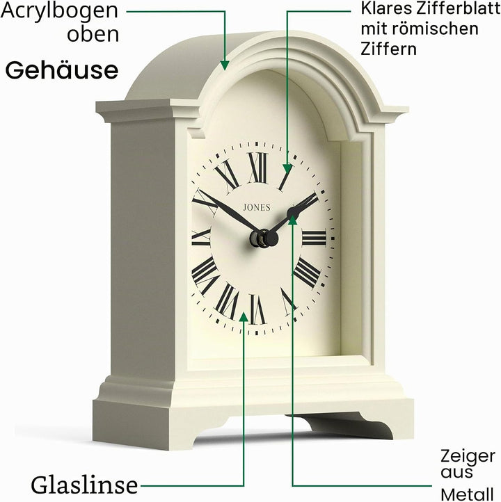 JONES CLOCKS® Bistro kaminuhr | Klassisches Design Einer Arch top Carriage Uhr | Blasscreme | Zeitge