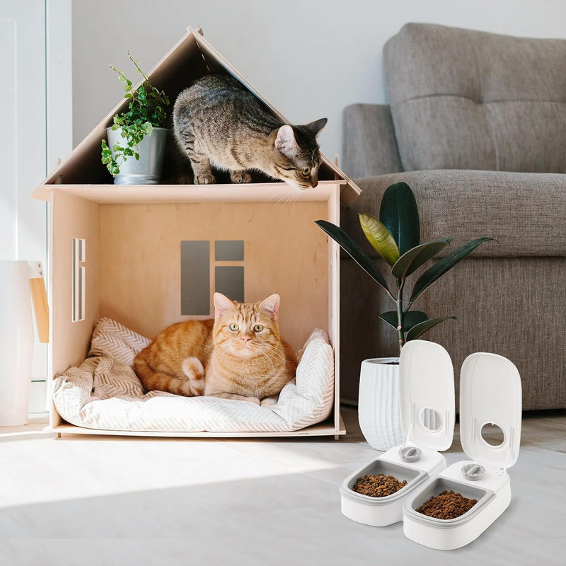 Futterautomat für Katzen, 2 Mahlzeiten Automatischer Futterspender Hunde Katze mit 48 Stunden Timer,