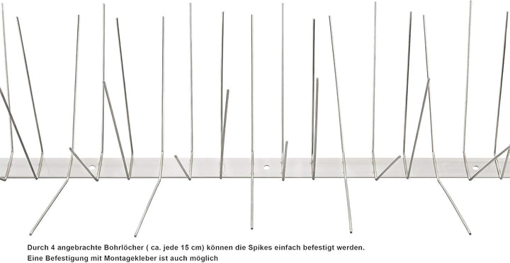 Profi Edelstahl Taubenspikes 6 Reihig - Effektive Taubenabwehr- Vogelabwehr Edelstahlleiste Spikes f