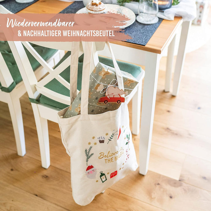 Papierdrachen Weihnachten Jutebeutel - Canvas Tasche Merry Christmas - mit weihnachtlichem Motiv und