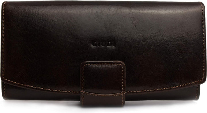 GIUDI ® Geldbörse Damen Leder Dunkelbraun Dark Chocolate Clutch Abendtasche Gross Mit Vielen Fächern