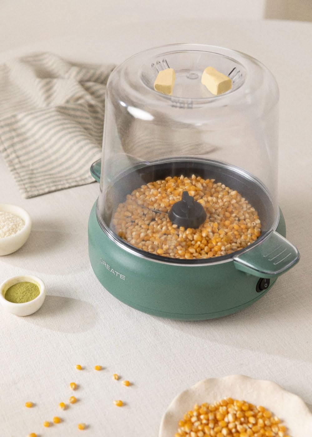 CREATE/POPCORN MAKER STUDIO/Popcornmaschine mit Butterschmelzer Salbeigrün/einfache Bedienung, bis z