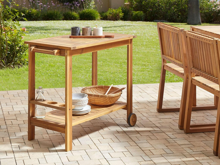 Beliani Küchenwagen 2 Etagen zertifiziertes Holz Hellbraun rollbar 3 Halter Sassari II