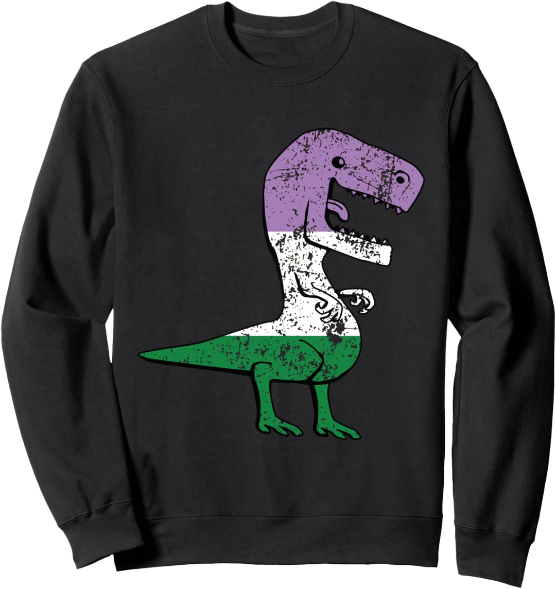 Genderqueer Pride Flagge Lustiger Dinosaurier Genderqueer Sweatshirt