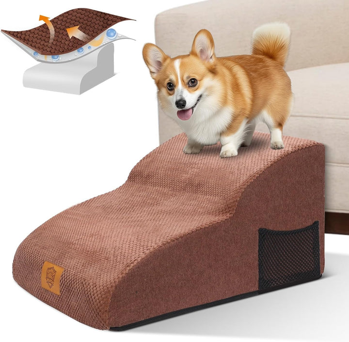 MASTERTOP Hundetreppe 2 Stufen- Breiter Hunderampe Katzentreppe, Hochdichtem Schaumstoff Haustiertre