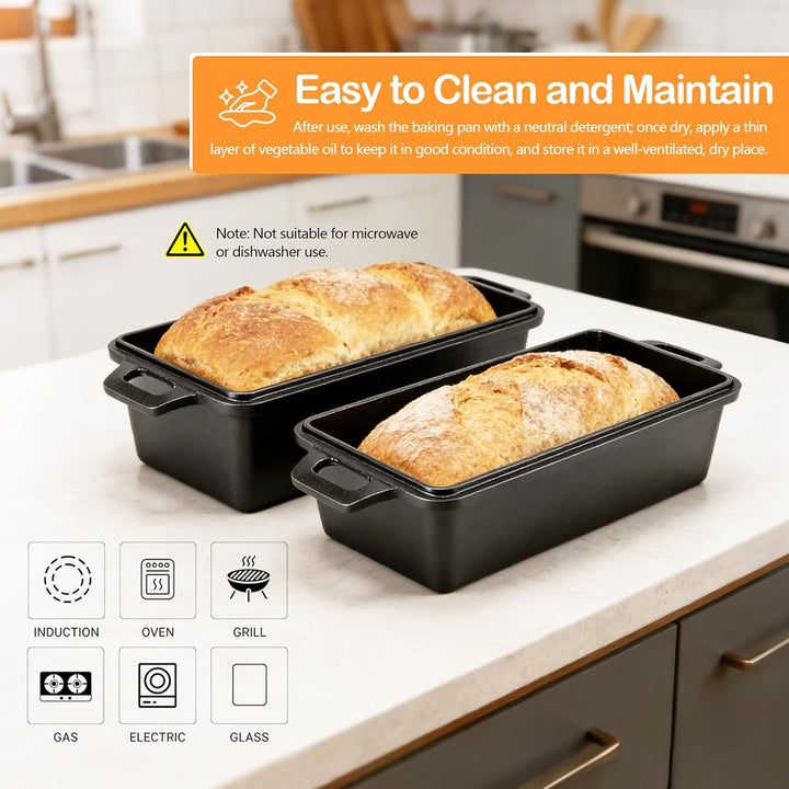 Gusseisen Topf Brot Backen Set, Gusseisen Brotbackform 30cm mit Deckel Antihaft-Silikonmatten Brotba