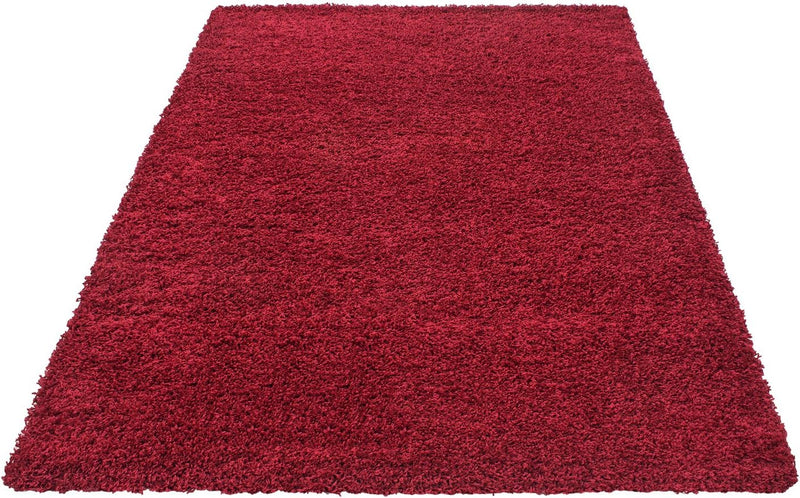 HomebyHome Teppich Wohnzimmer Shaggy Hochflor Rot Rechteckig 240x340 cm Einfarbig Design - Flauschig