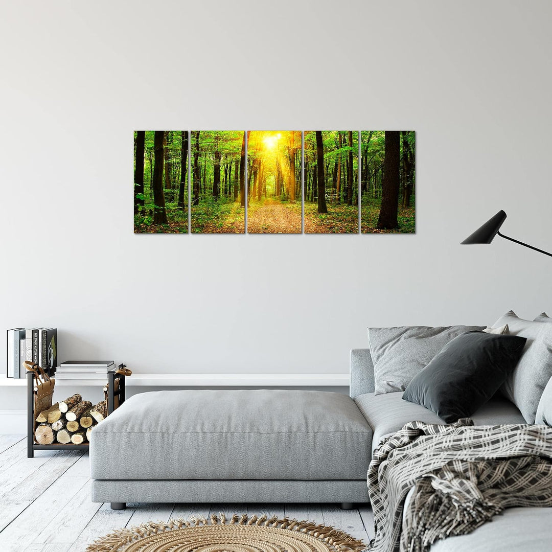 Runa Art Bild Wald Landschaft Wandbilder auf Vlies Leinwand 5 Teilig Wanddekoration Schlafzimmer Woh