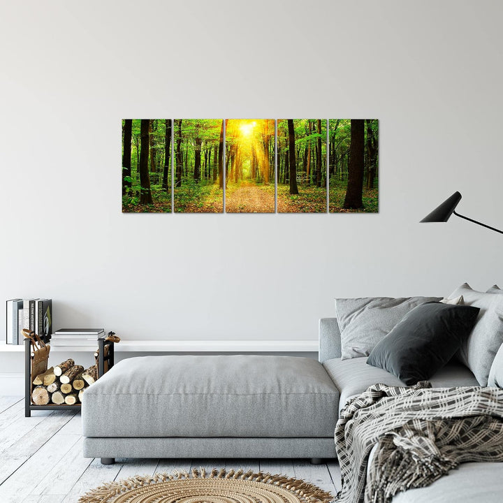 Runa Art Bild Wald Landschaft Wandbilder auf Vlies Leinwand 5 Teilig Wanddekoration Schlafzimmer Woh