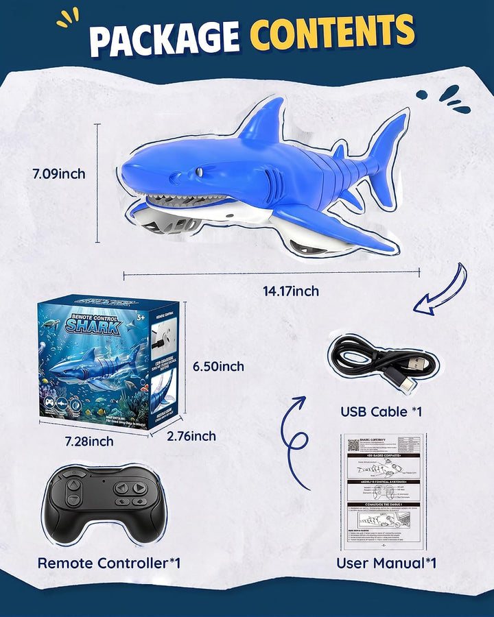 2.4G Ferngesteuertes Hai-Spielzeug mit LED-Augenleuchten, wiederaufladbares RC-Hai-Boot, IPX7 wasser