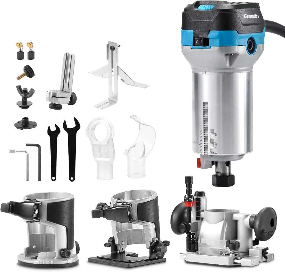 Genmitsu Handtrimmer Router Kit, kompakter Holzwerkzeug-Router mit Fest- und Tauchbasis sowie Neigeb