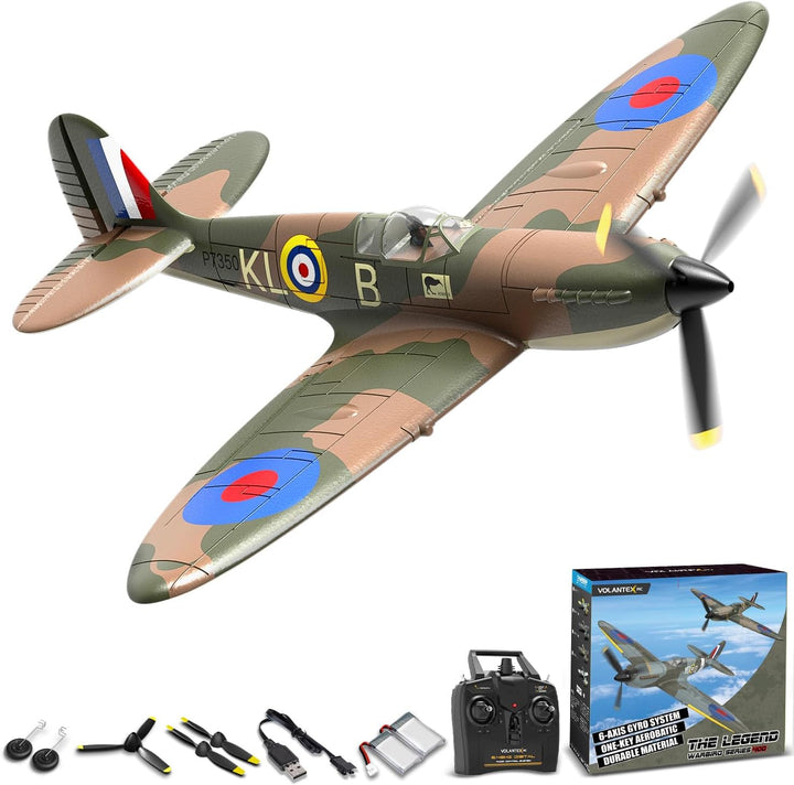 VOLANTEXRC RC Flugzeug Spitfire, 2,4 GHz ferngesteuertes Flugzeug RTF mit 2 Batterien, 6 Achsen Gyro