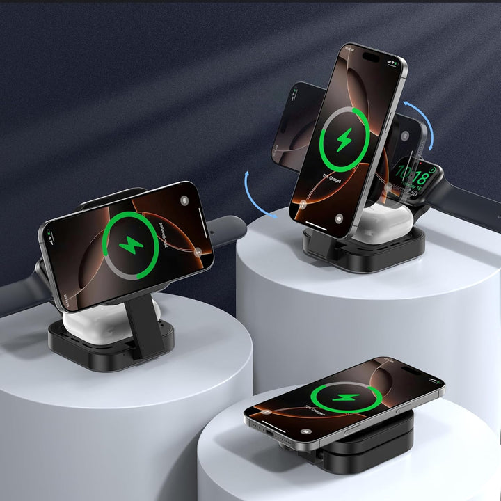 3 in 1 induktive Ladestation für Apple, Faltbarer 3 in 1 kabelloses Ladegerät für Magsafe für iPhone