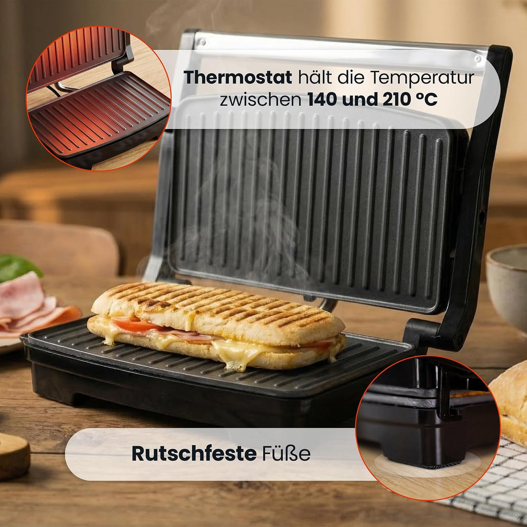 Sandwichmaker, Panini-toaster, Elektrischer Grill, Schwarz, 1000W