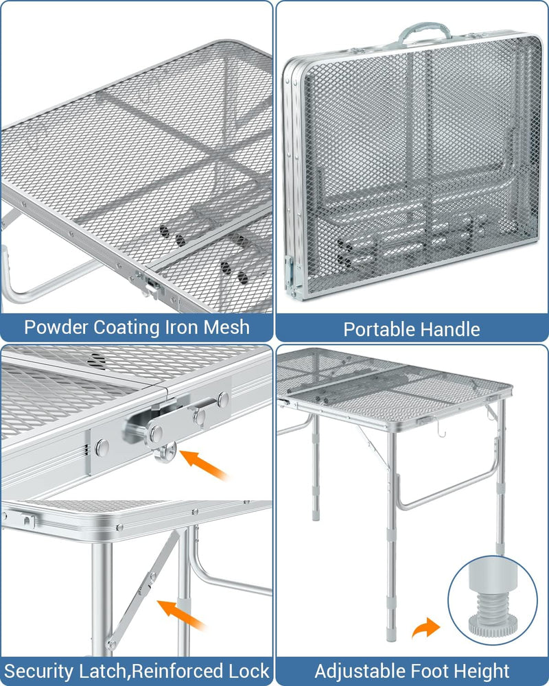 Sportneer Grilltisch Outdoor Klappbar 90×60cm - Campingtisch Klappbar 3 Höhenverstellbar Gartentisch