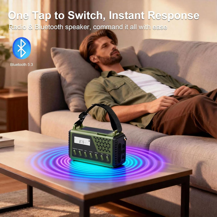 Solar Kurbelradio mit Bluetooth, AM/FM/SW Notfallradio mit 10000mAh USB Powerbank, Radio Batteriebet