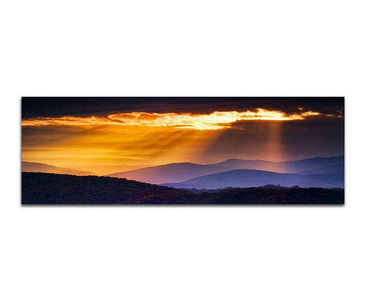 Paul Sinus Art Bilder Wand Bild - Kunstdruck 150x50cm Berge Wald Herbst Sonnenaufgang Wolken